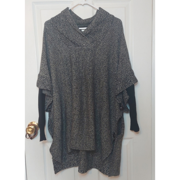 RD Style Calandri Grey Black Poncho Cowl Neck Oversized Drape Sweater Size S - Picture 1 of 13